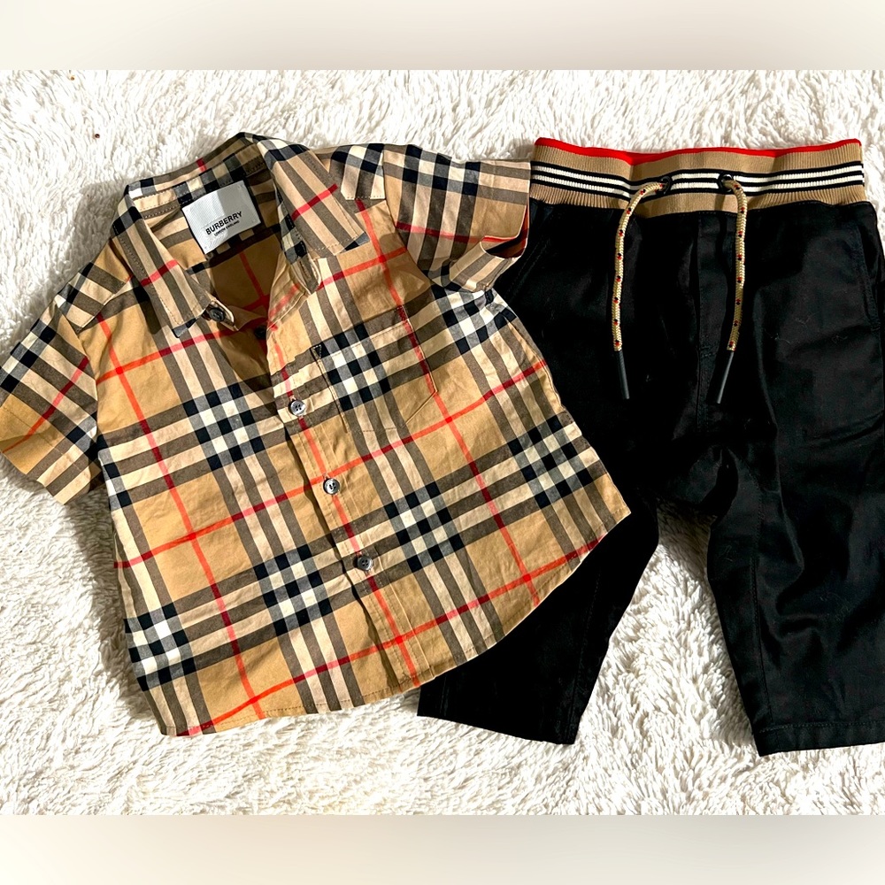 Infant Burberry short-sleeve button up and matching pants